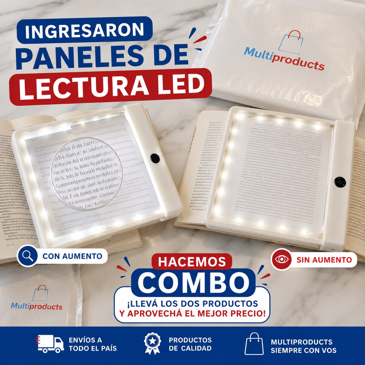 Combo panel de lectura (lupa) 🔍+ panel de lectura led sin aumento 📚✨