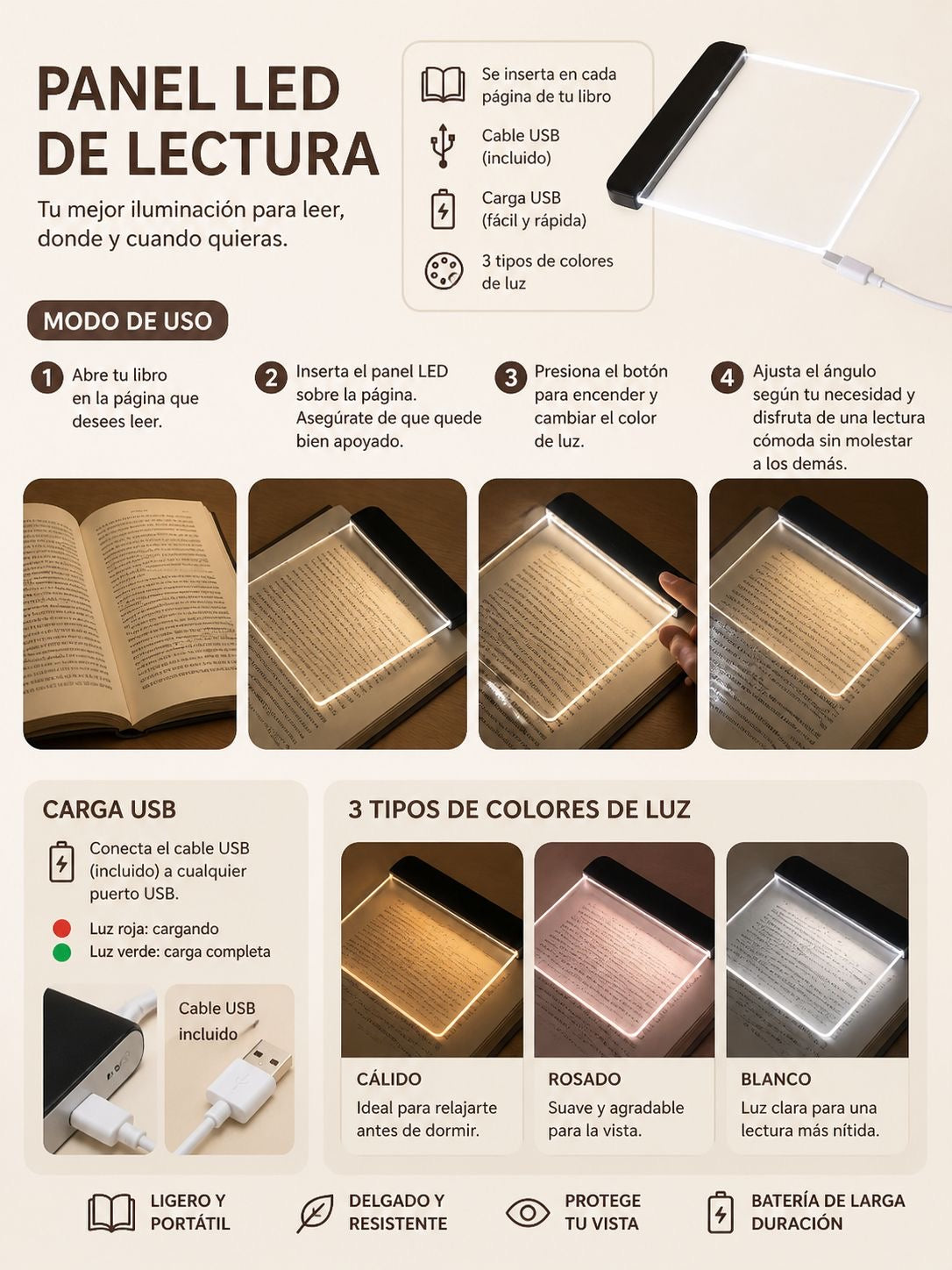 Panel de lectura led recargable y portátil ✨