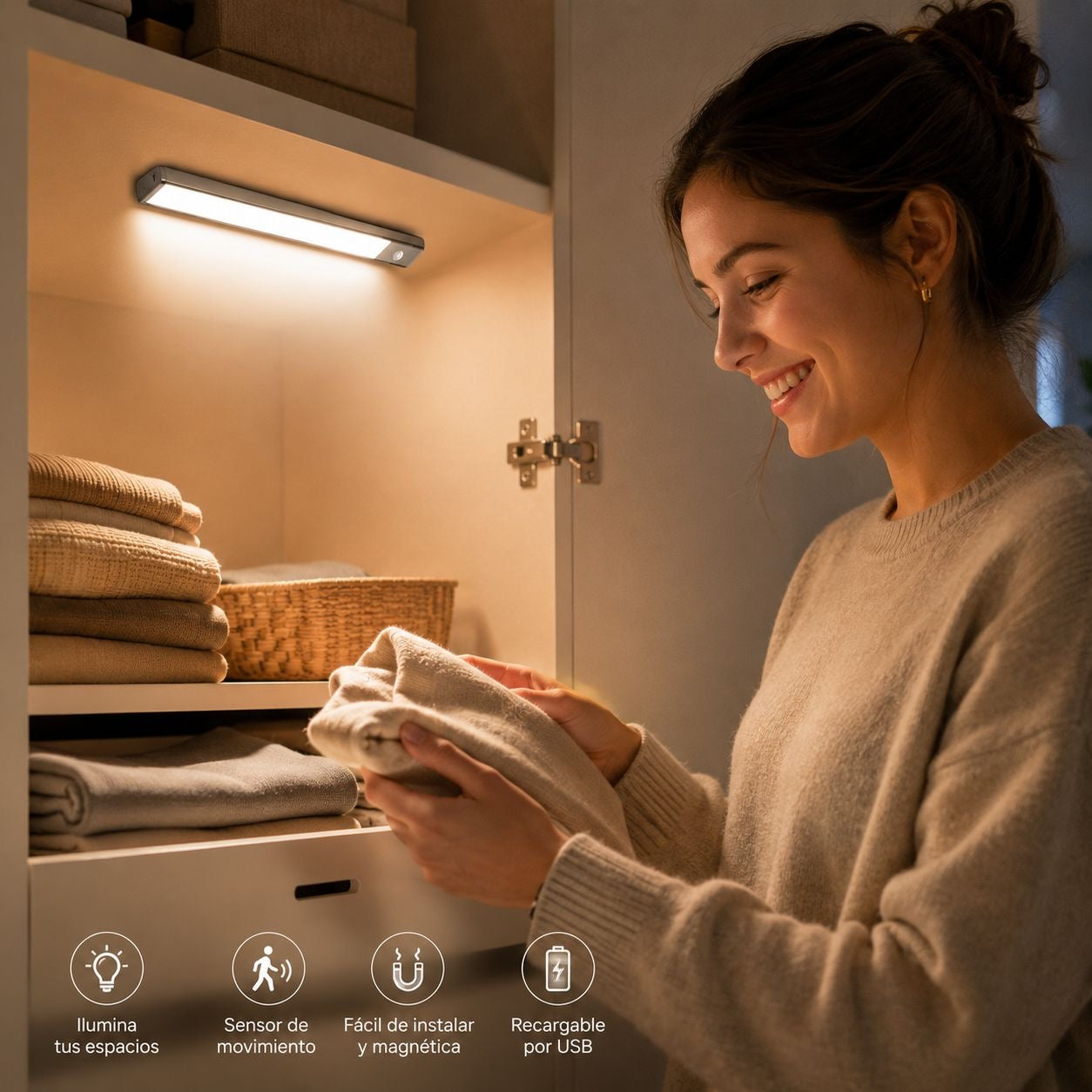 Tira led con sensor de movimiento carga USB-c y base adhesiva