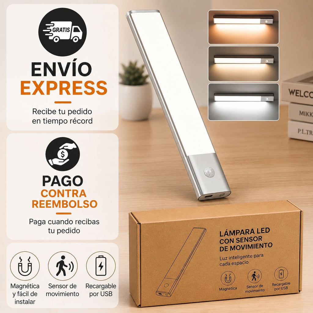Tira led con sensor de movimiento carga USB-c y base adhesiva