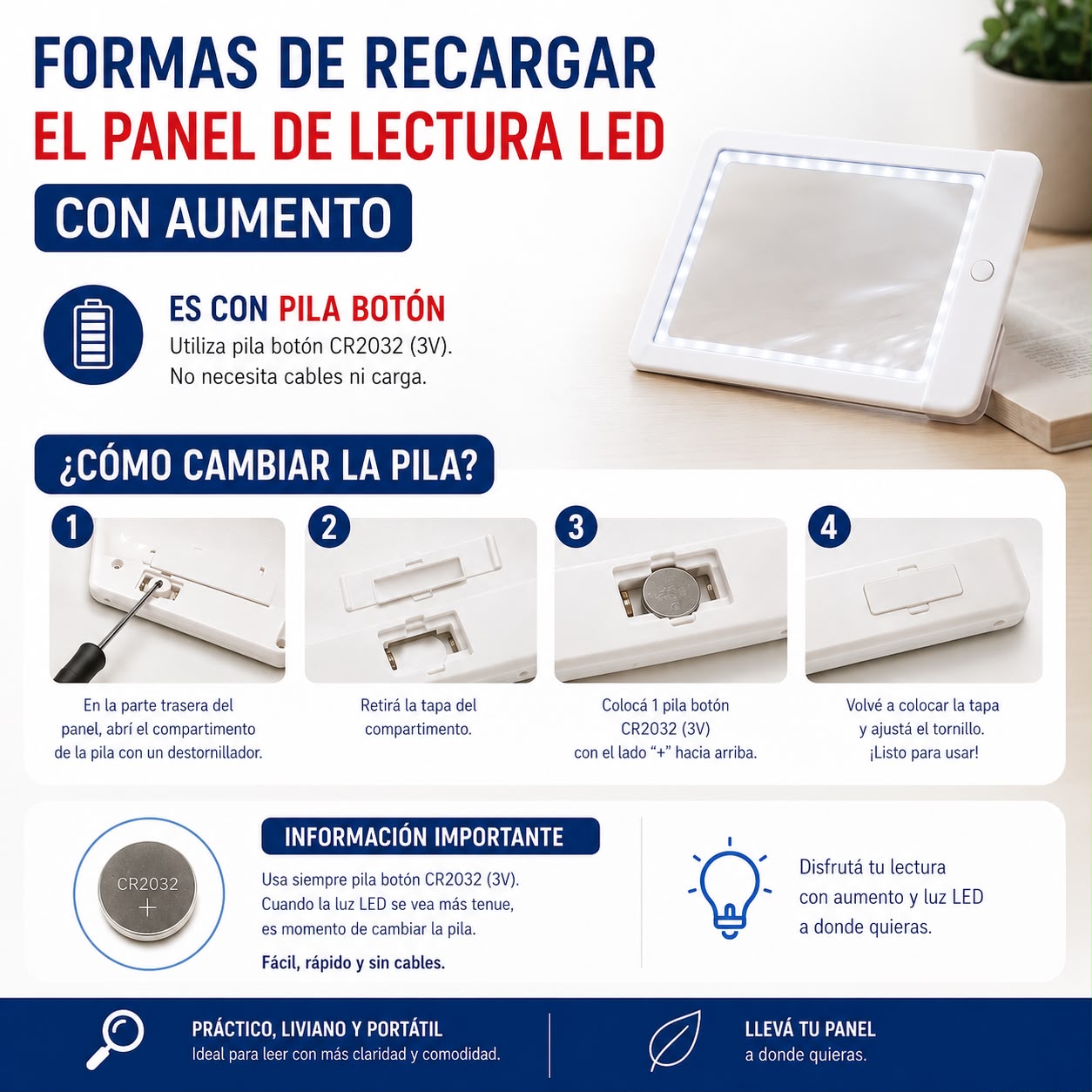 Combo panel de lectura (lupa) 🔍+ panel de lectura led sin aumento 📚✨
